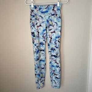 Lululemon Wunder Under Blue Abstract Watercolor Print Leggings - Size 4 - EUC